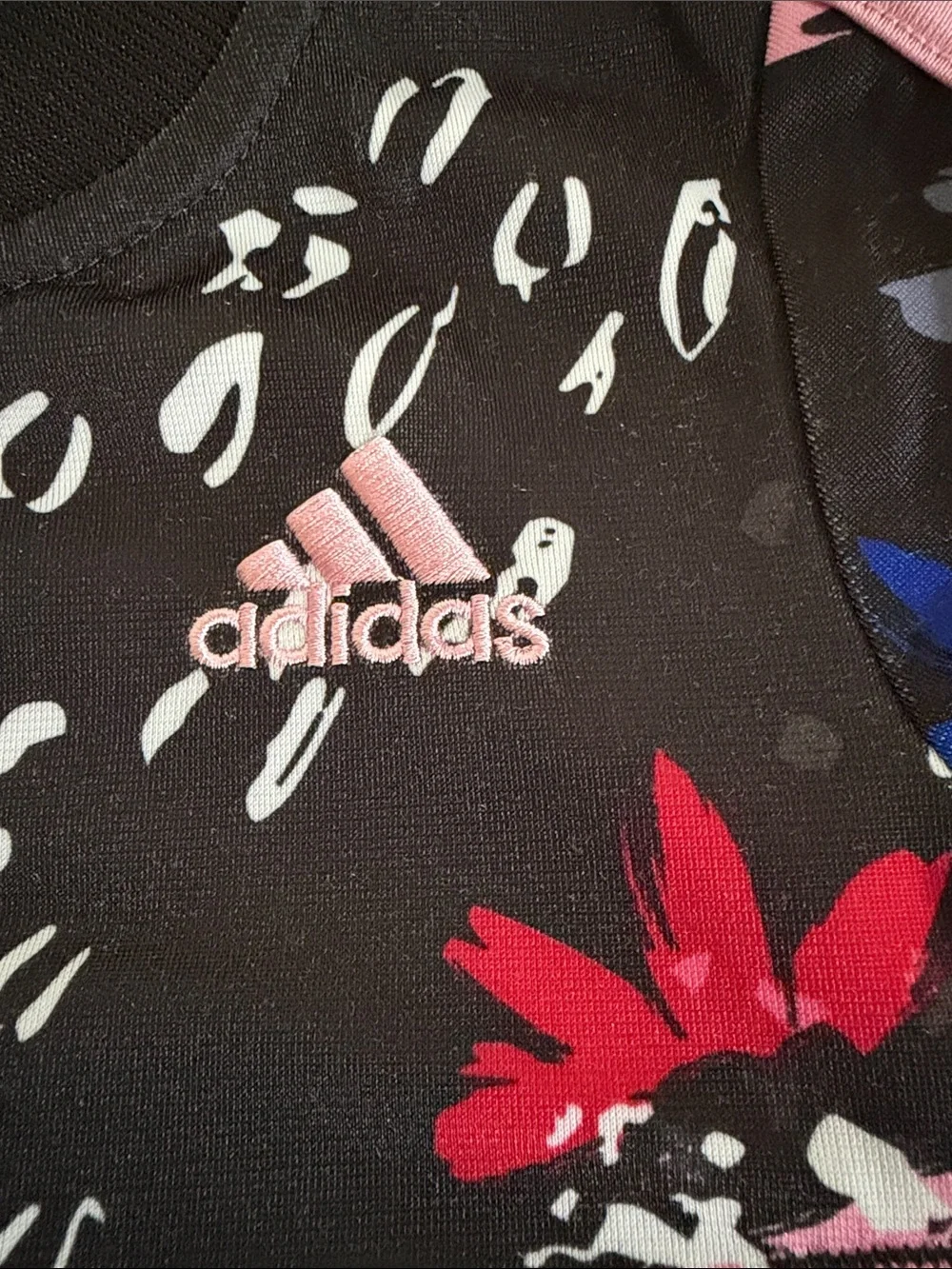 adidas Kids Black Floral Sweat Jacket & Joggers with Pink Stripes